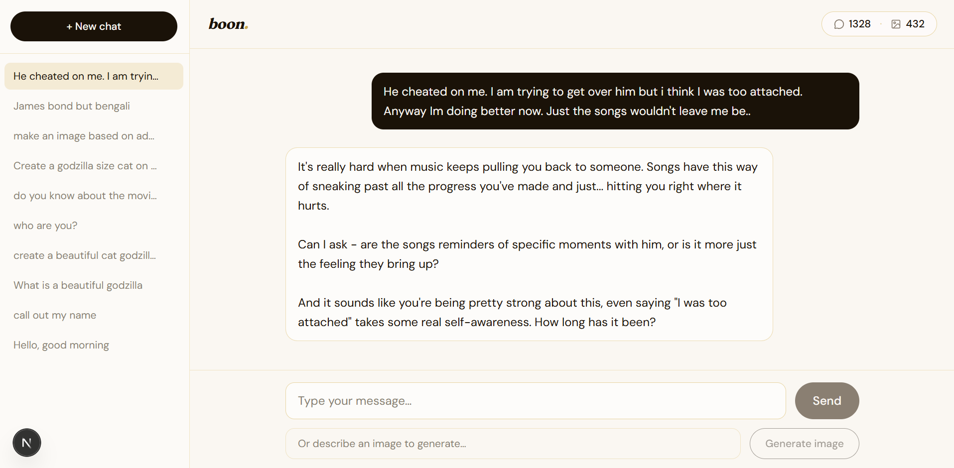 The first conversation with Claude inside Boon.
